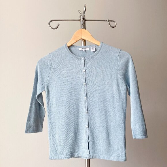 ❄️ Y2K Vintage Sky Blue Cropped Knit Preppy Minimalist Cardigan - Picture 1 of 7